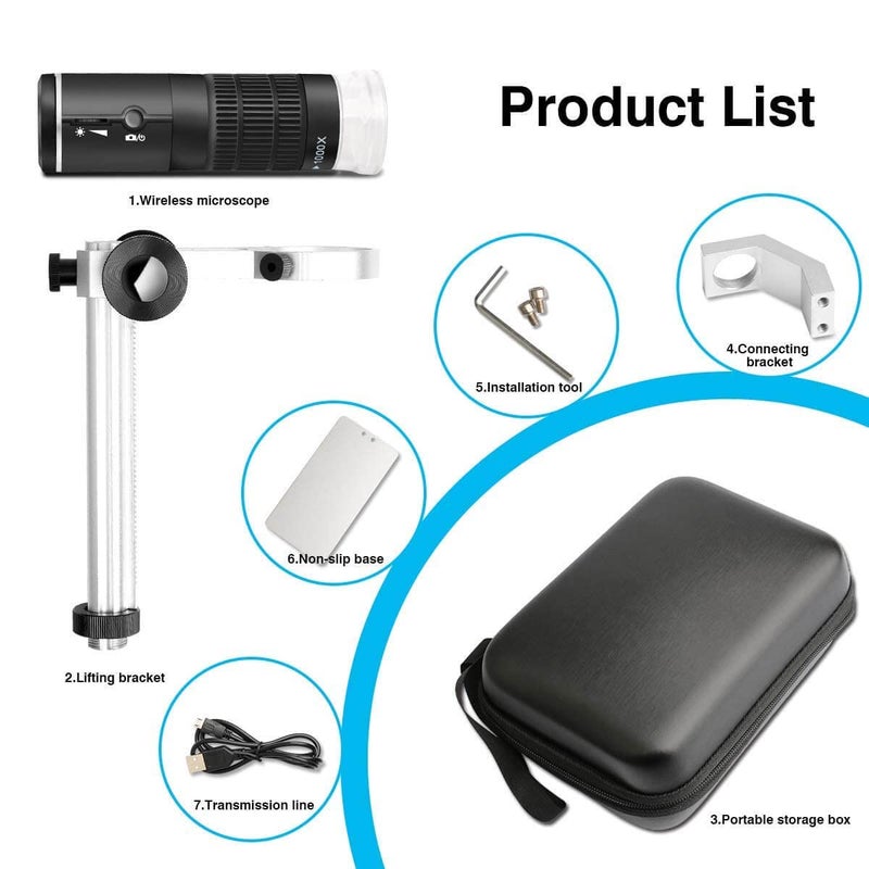 Jiusion WiFi USB Digital Microscope 50 to 1000x Wireless Magnification Endoscope 8 LED Mini HD Camera with Updated Stand Portable Case, Compatible with iPhone iPad Android Mac Windows Linux - Image 4